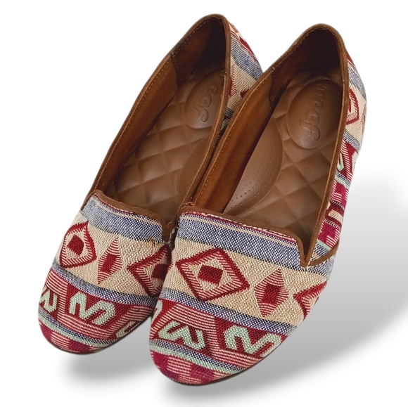 Reef Shoes - Reef Western Slip-On Loafers Red Cream Blue Tribal Weave Flats Boho Cute Casual